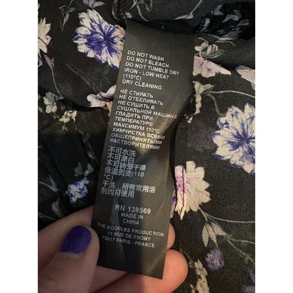 THE KOOPLES Womens Size 2 Black/Purple Peony Floral Silk Chiffon Blouse Top NEW - Picture 10 of 11